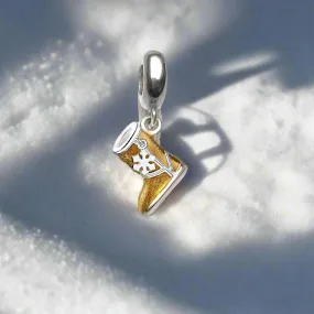925 Sterling Silver Gold Fluffy Snow Boots & Snowflake Embellishment Charm