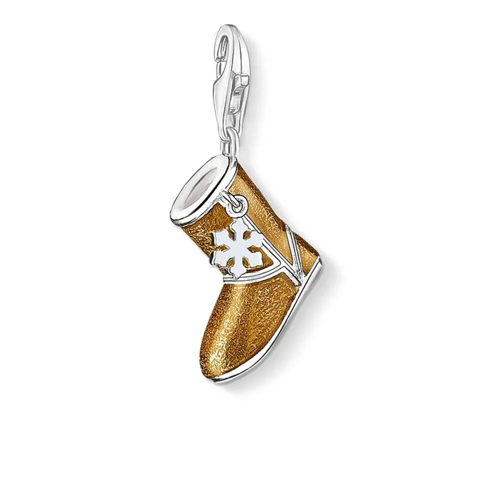 925 Sterling Silver Gold Fluffy Snow Boots & Snowflake Embellishment Charm