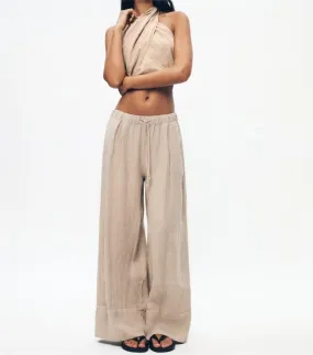 Amelia - Beige Halter Top and Wide-Leg Pants Set