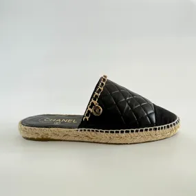 Chanel Black Espadrille Mules With Chain Detail, 39