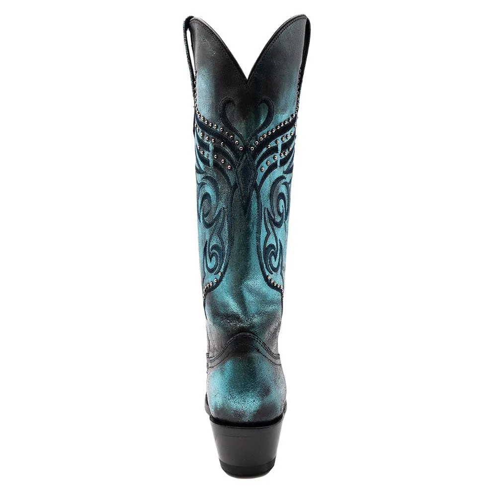 Ferrini Masquerade Electric Blue Metallic Full Grain Leather Snipped Toe Boots