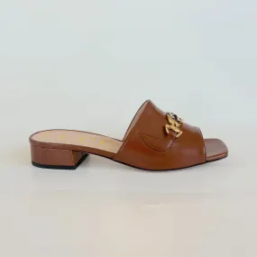 Gucci Brown Leather Zumi GG Interlocking Slide Sandals, 36