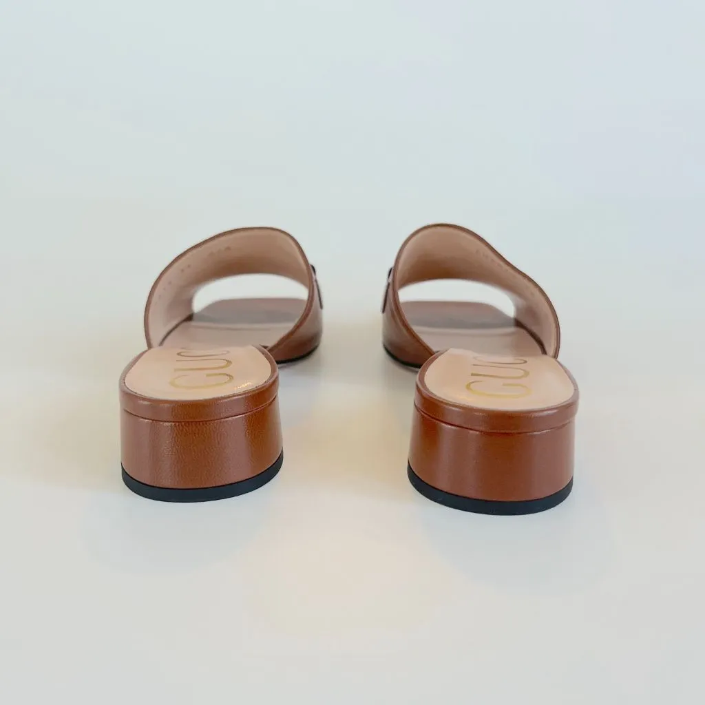 Gucci Brown Leather Zumi GG Interlocking Slide Sandals, 36