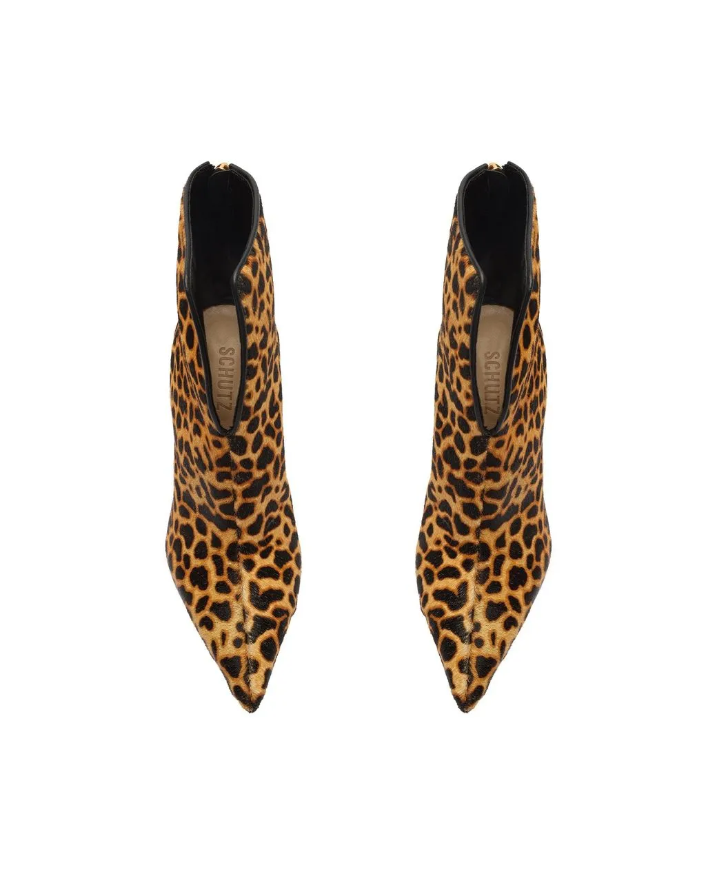 Schutz Viha Leopard Bootie Split Front Pointed Toe Stiletto Dress Ankle Boots