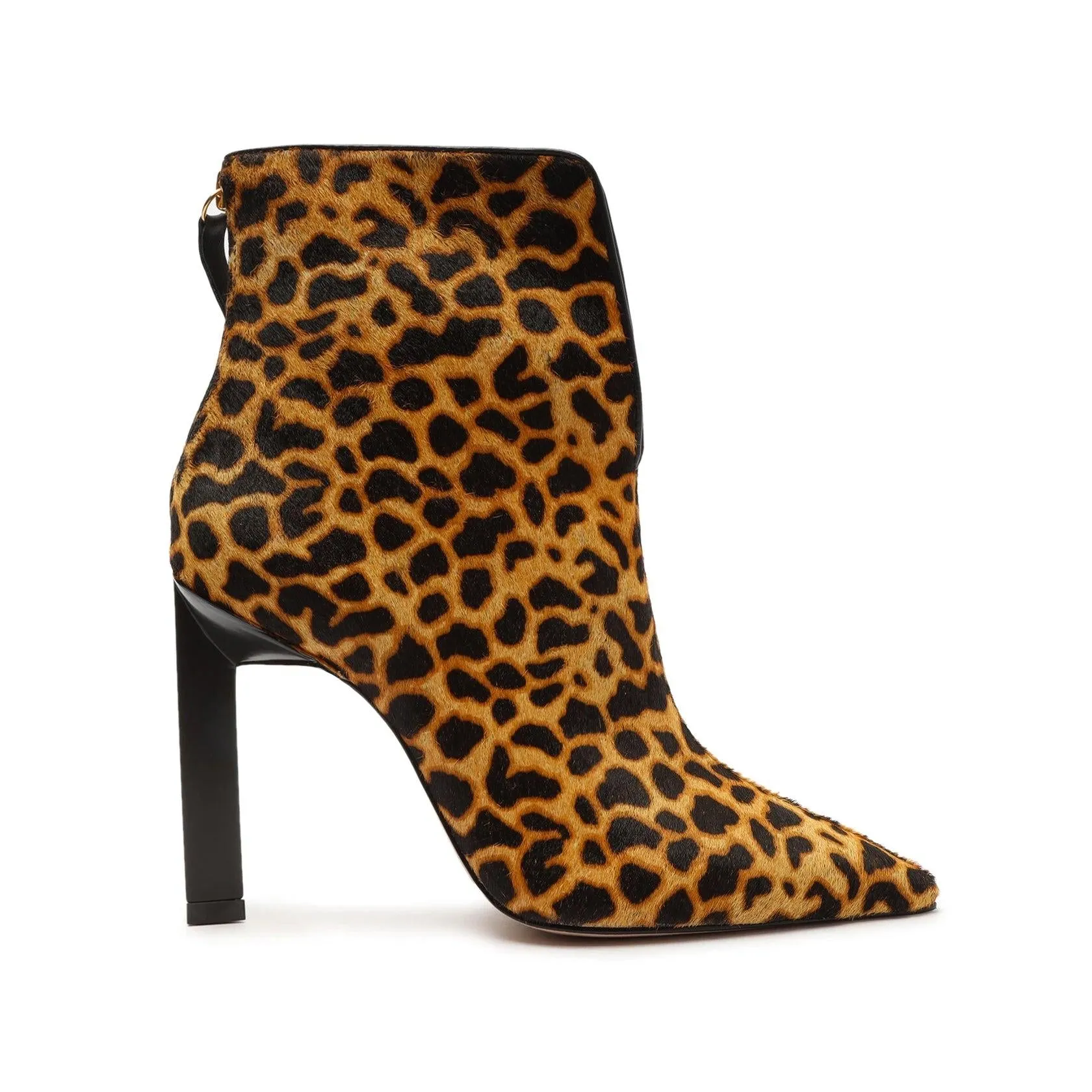 Schutz Viha Leopard Bootie Split Front Pointed Toe Stiletto Dress Ankle Boots