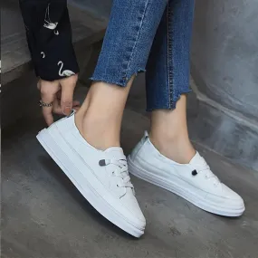 White Comfort Lace Up Casual鑱絃eather Flats