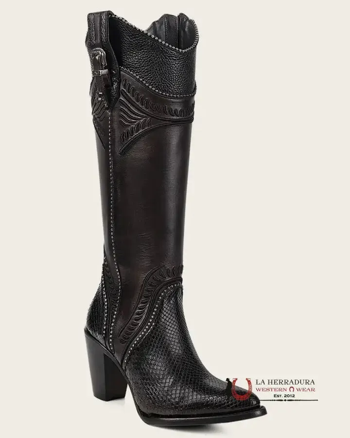 WOMEN’S CUADRA TALL BOOT PITON M BELLY COSMO NEGRO EMBROIDERY ROUND TOE