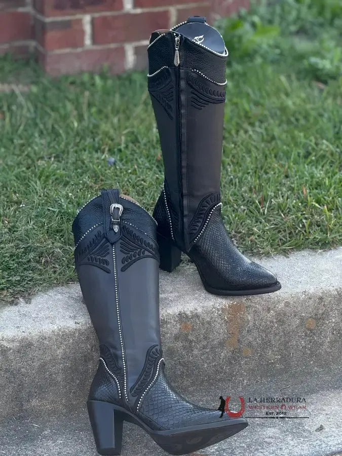 WOMEN’S CUADRA TALL BOOT PITON M BELLY COSMO NEGRO EMBROIDERY ROUND TOE