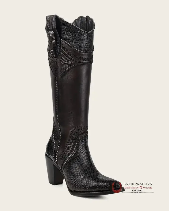 WOMEN’S CUADRA TALL BOOT PITON M BELLY COSMO NEGRO EMBROIDERY ROUND TOE