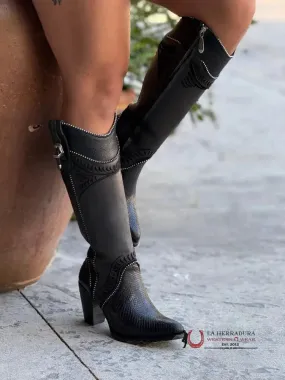 WOMEN’S CUADRA TALL BOOT PITON M BELLY COSMO NEGRO EMBROIDERY ROUND TOE