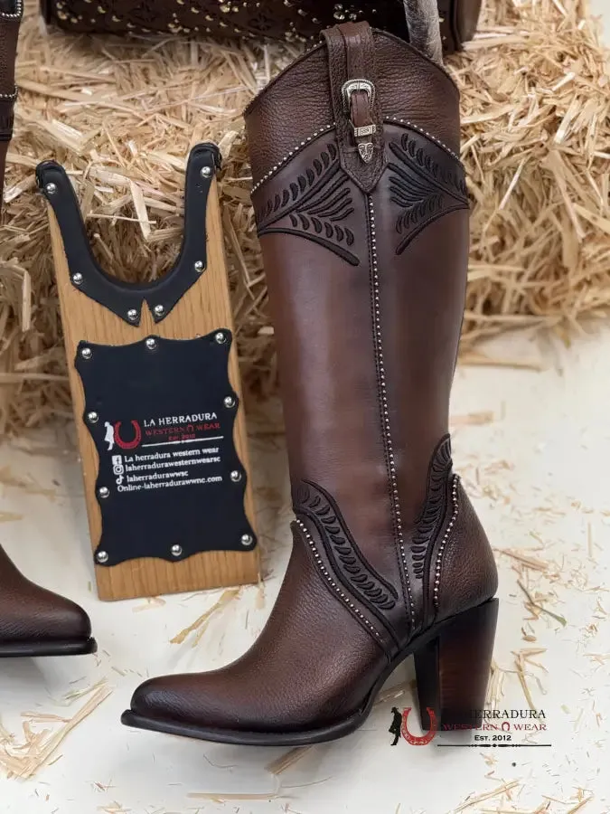 WOMEN’S CUADRA TALL BOOT RES DAMASCO CHOCOLATE EMBROIDERY ROUND TOE