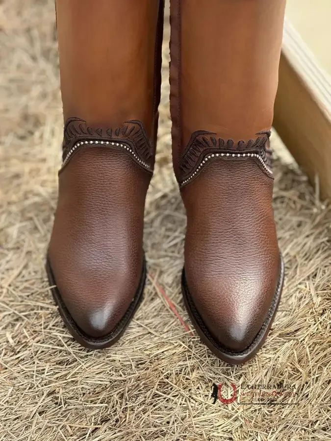 WOMEN’S CUADRA TALL BOOT RES DAMASCO CHOCOLATE EMBROIDERY ROUND TOE