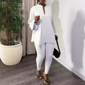 Women's Fall Chic Two-Piece Set | Stand Collar Loose Blouse & Slim Fit Trousers