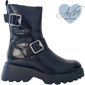 Wonders Black Leather Biker Boots